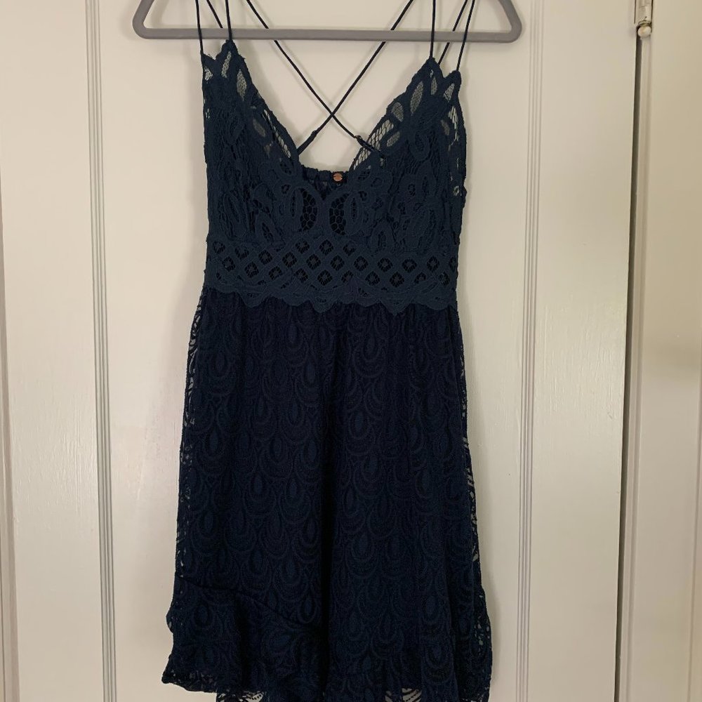Free People Adella Slip Dress Navy